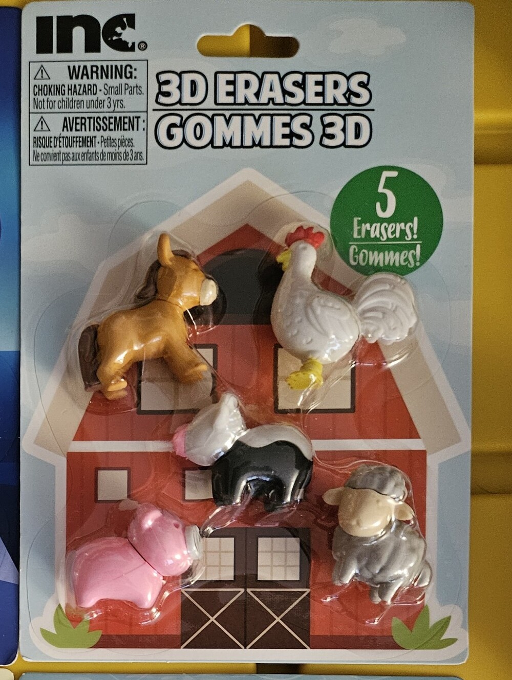 INC 3D 3 dimensional Erasers School Supplies Farm Animals